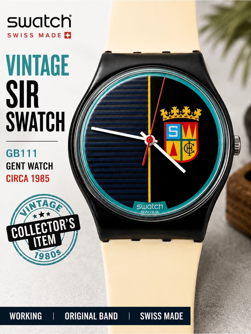 Vintage Swatch Sir Swatch GB111 Watch| 1985 Swiss Made | Working | Original Band